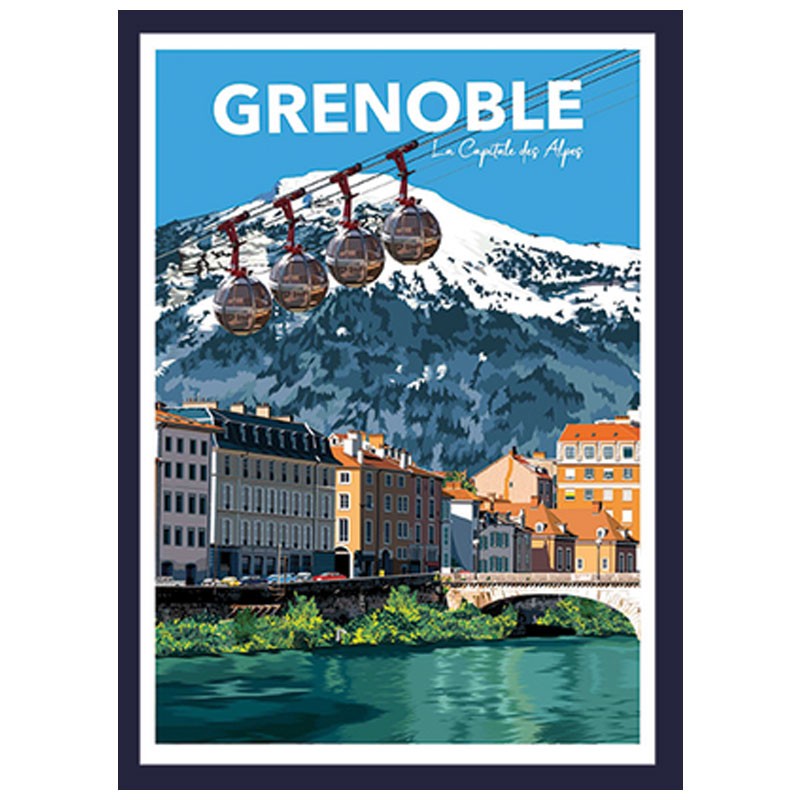 Travel poster vintage, affiche régioanle rétro encadrée Grenoble