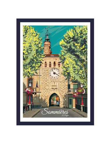 Affiche vintage Sommières le Beffroi encadré