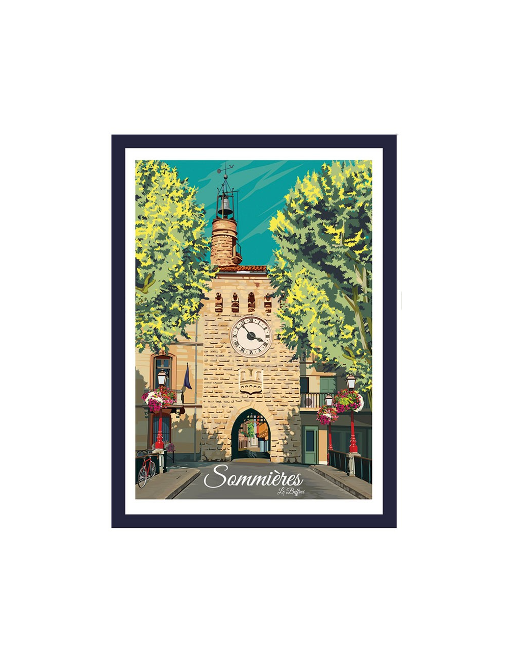 Affiche vintage Sommières le Beffroi encadré