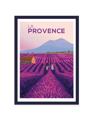 Affiche encadrée Provence champs lavande vintage