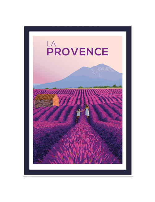 Affiche encadrée Provence champs lavande vintage