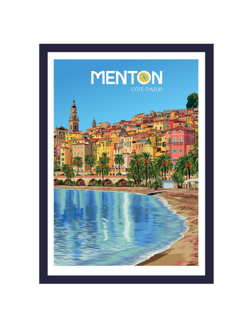 Affiche Menton vintage encadré Côte d’Azur