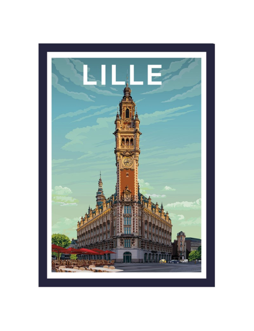 Affiche poster Lille encadrée style illustré