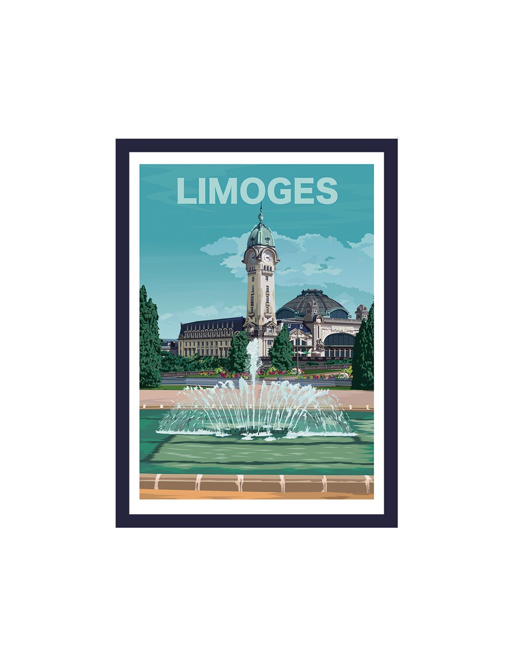 Affiche poster Limoges encadrée style illustré