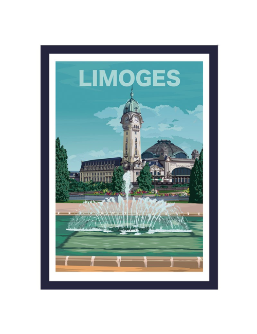 Affiche poster Limoges encadrée style illustré