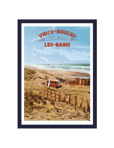 Affiche poster Vieux Boucau encadrée style rétro