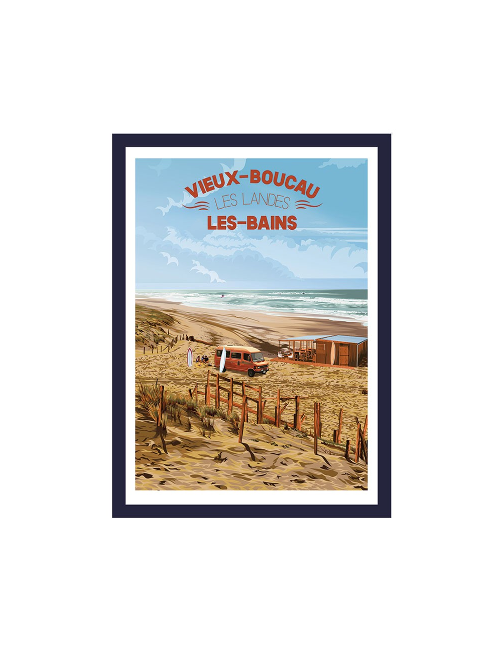 Affiche poster Vieux Boucau encadrée style rétro