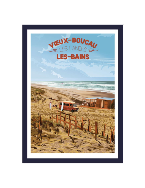 Affiche poster Vieux Boucau encadrée style rétro