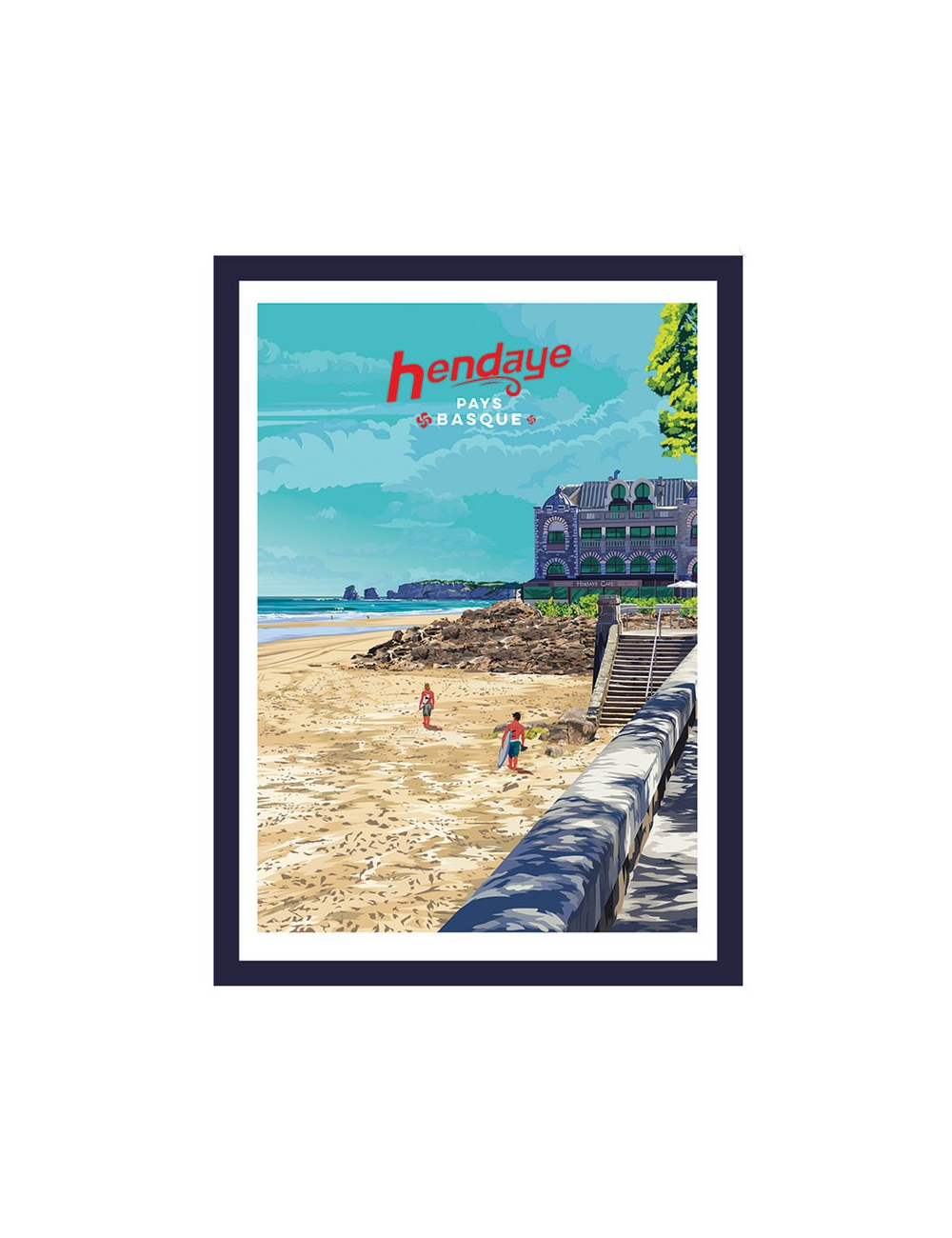Affiche Hendaye plage vintage Pays Basque encadrée