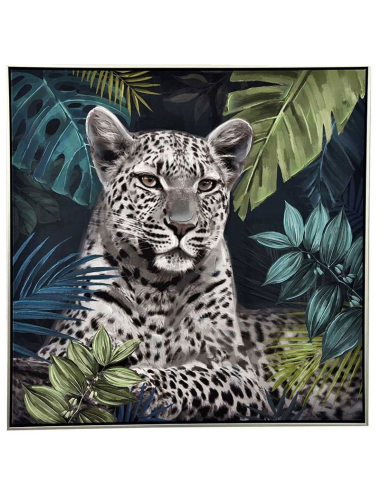 Tableau léopard tropical rétro – toile carrée 80x80 cm