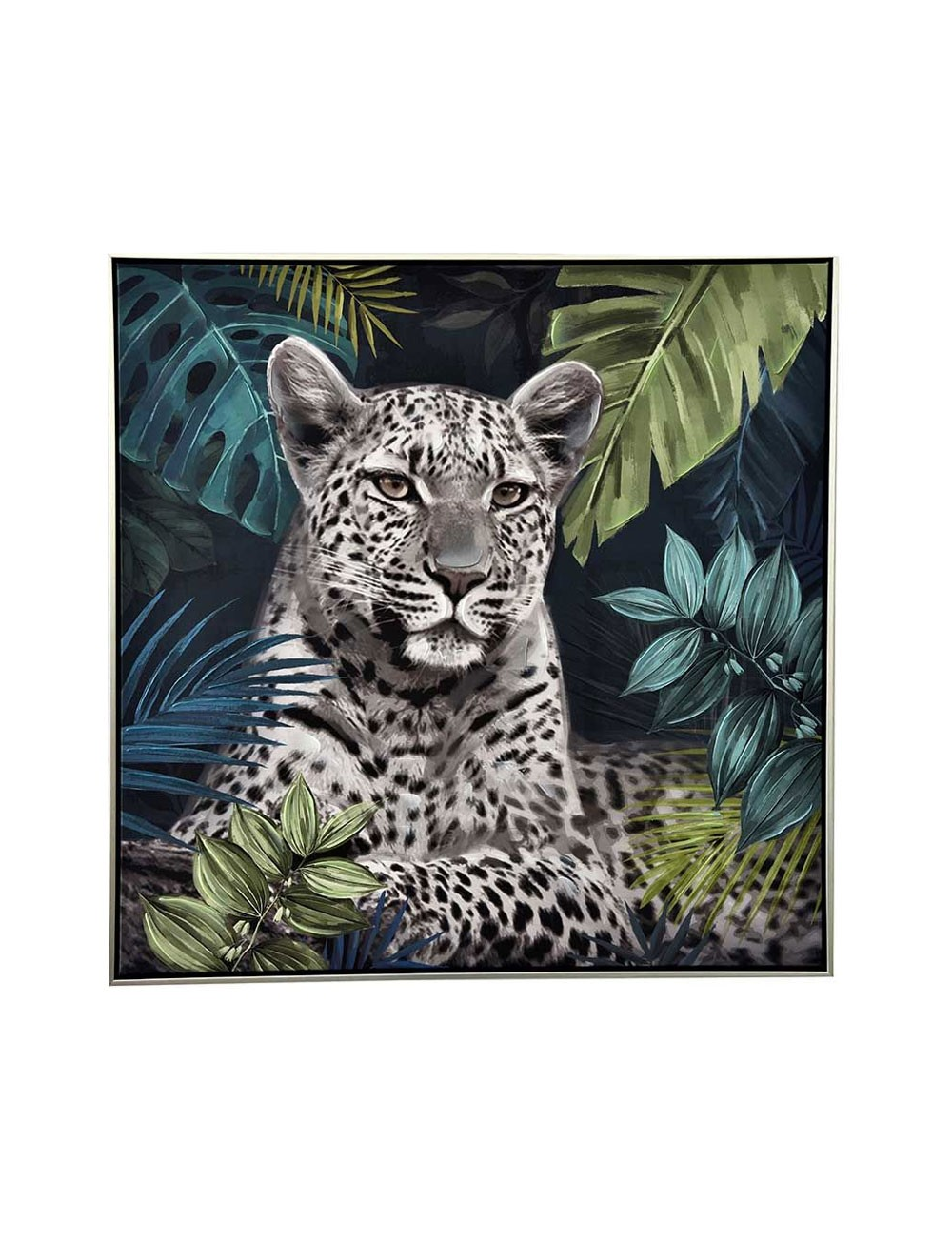 Tableau léopard tropical rétro – toile carrée 80x80 cm