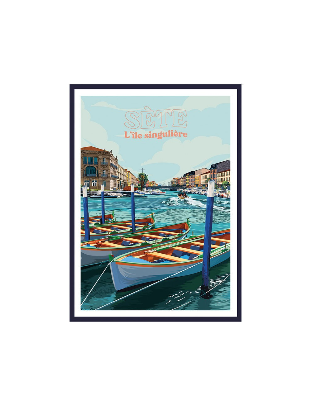 Affiche vintage encadrée de Sète canal animé