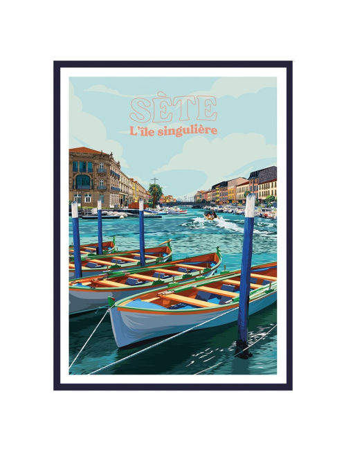 Affiche vintage encadrée de Sète canal animé
