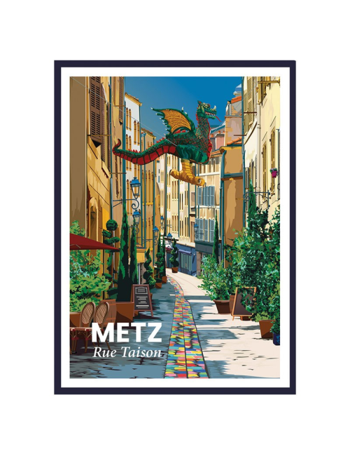 Affiche encadrée Metz vintage dragon suspendu