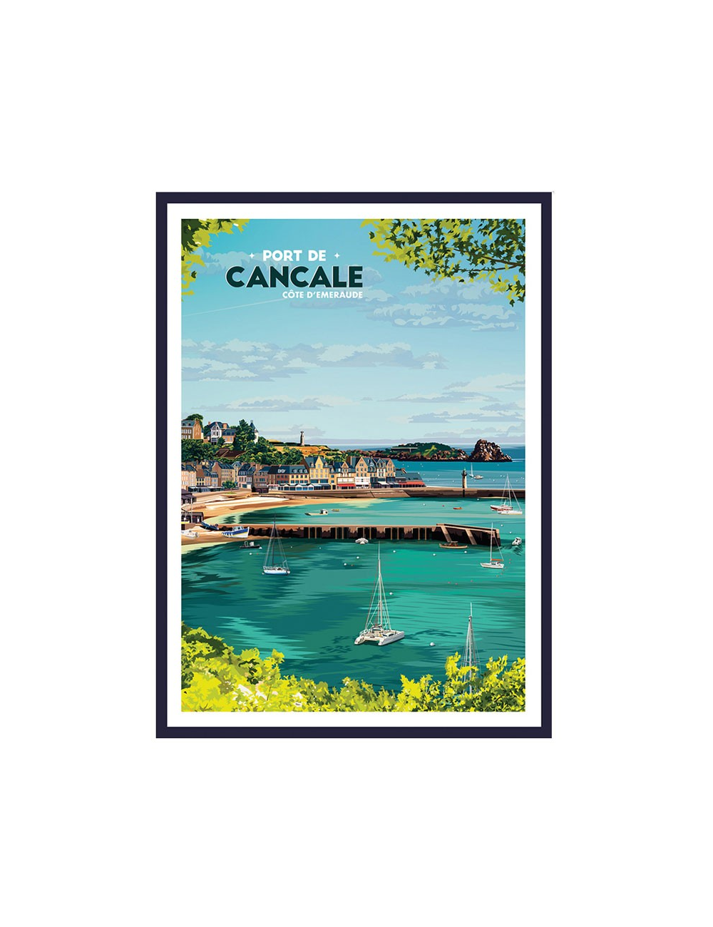 Affiche encadrée vintage Cancale port breton coloré