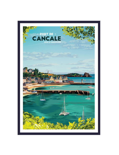 Affiche encadrée vintage Cancale port breton coloré