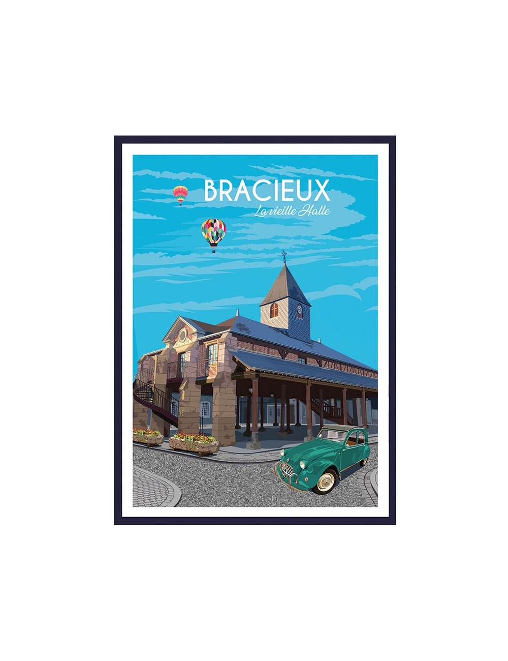 Affiche encadrée vintage Bracieux halle historique