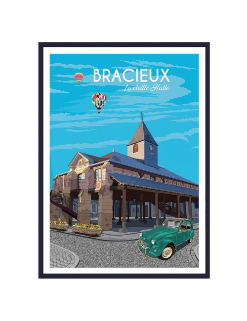 Affiche encadrée vintage Bracieux halle historique