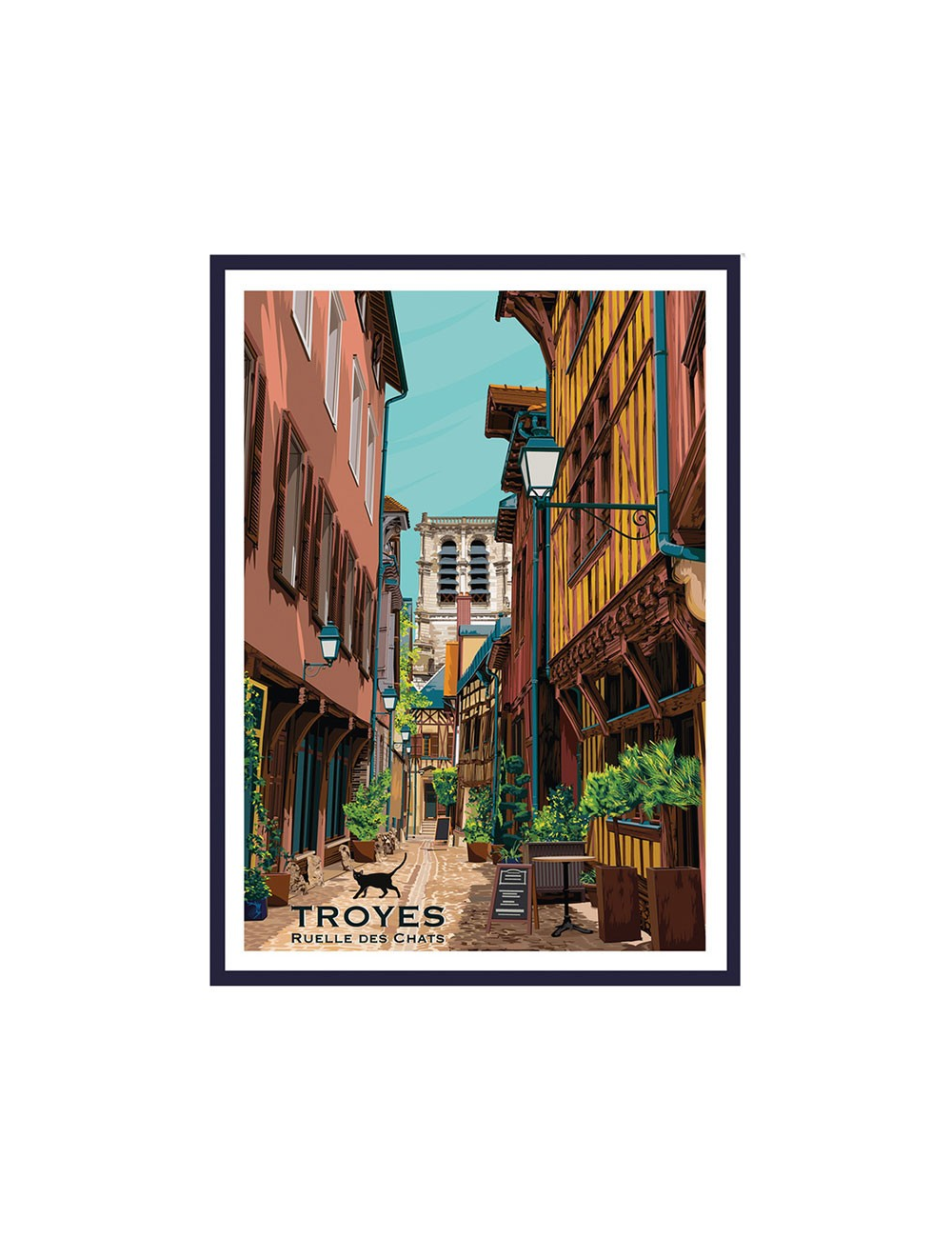 Affiche encadrée vintage Troyes ruelle des Chats