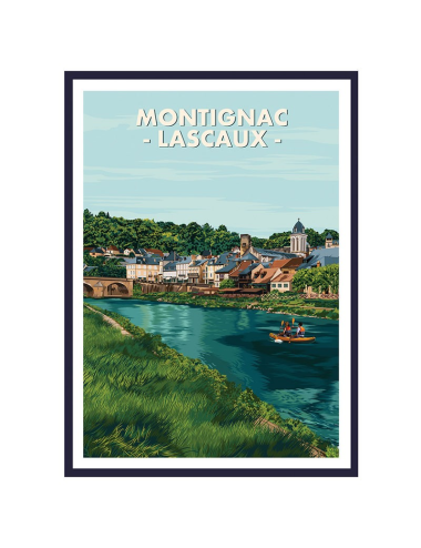 Affiche encadrée vintage Montignac Lascaux rivière Vézère
