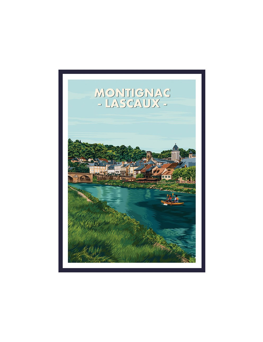 Affiche encadrée vintage Montignac Lascaux rivière Vézère