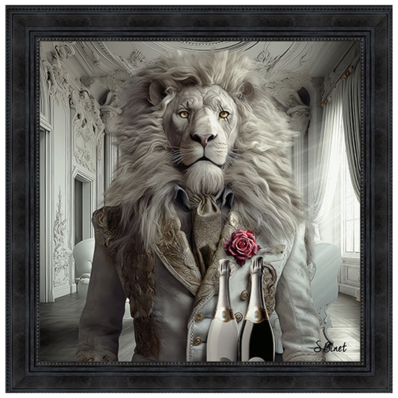 Lion Luxury, rose rouge , tableau de Sylvain BINET, en 3 tailles