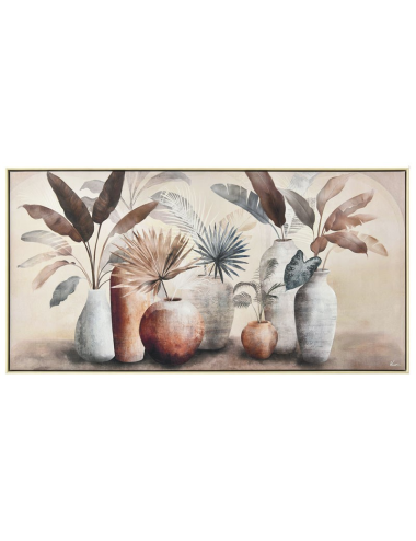 Tableau 70x140 cm feuillages bruns et bleus – vases décoratifs