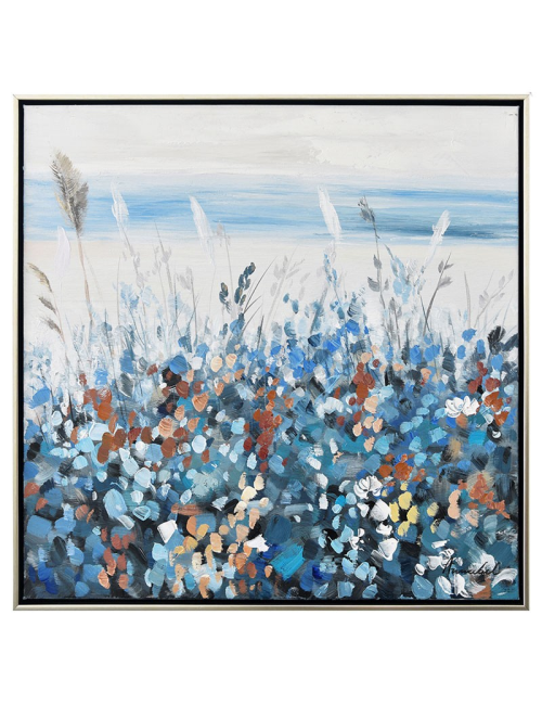 Tableau abstrait floral bleu cuivre – toile 60x60 encadrée