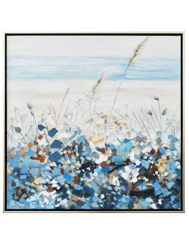 Tableau floral abstrait bleu – toile 60x60 encadrée