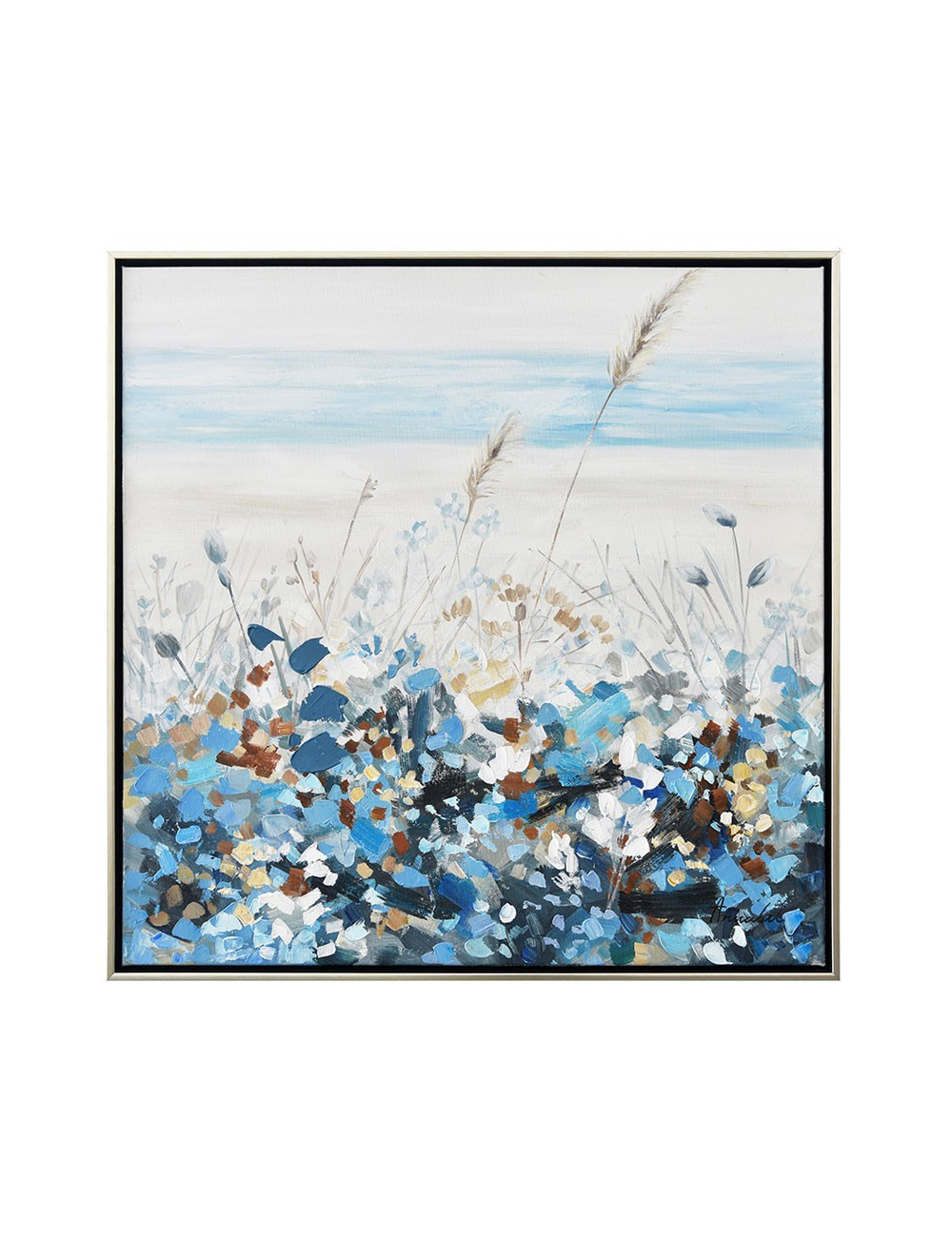 Tableau floral abstrait bleu – toile 60x60 encadrée