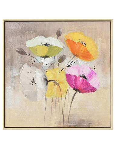 Tableau fleurs colorées sur fond beige – 60x60 cm