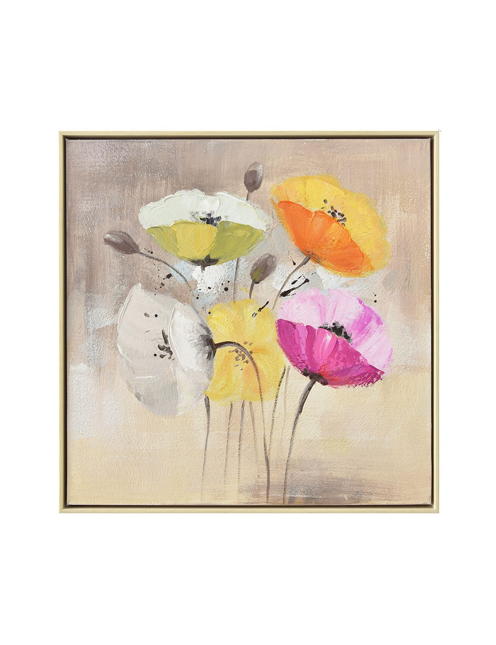 Tableau fleurs colorées sur fond beige – 60x60 cm