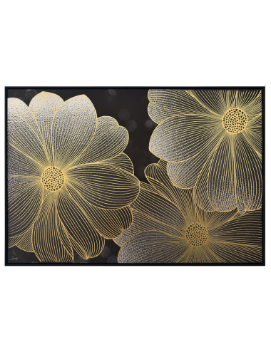 Tableau fleurs dorées sur fond noir – toile 80x120 encadrée