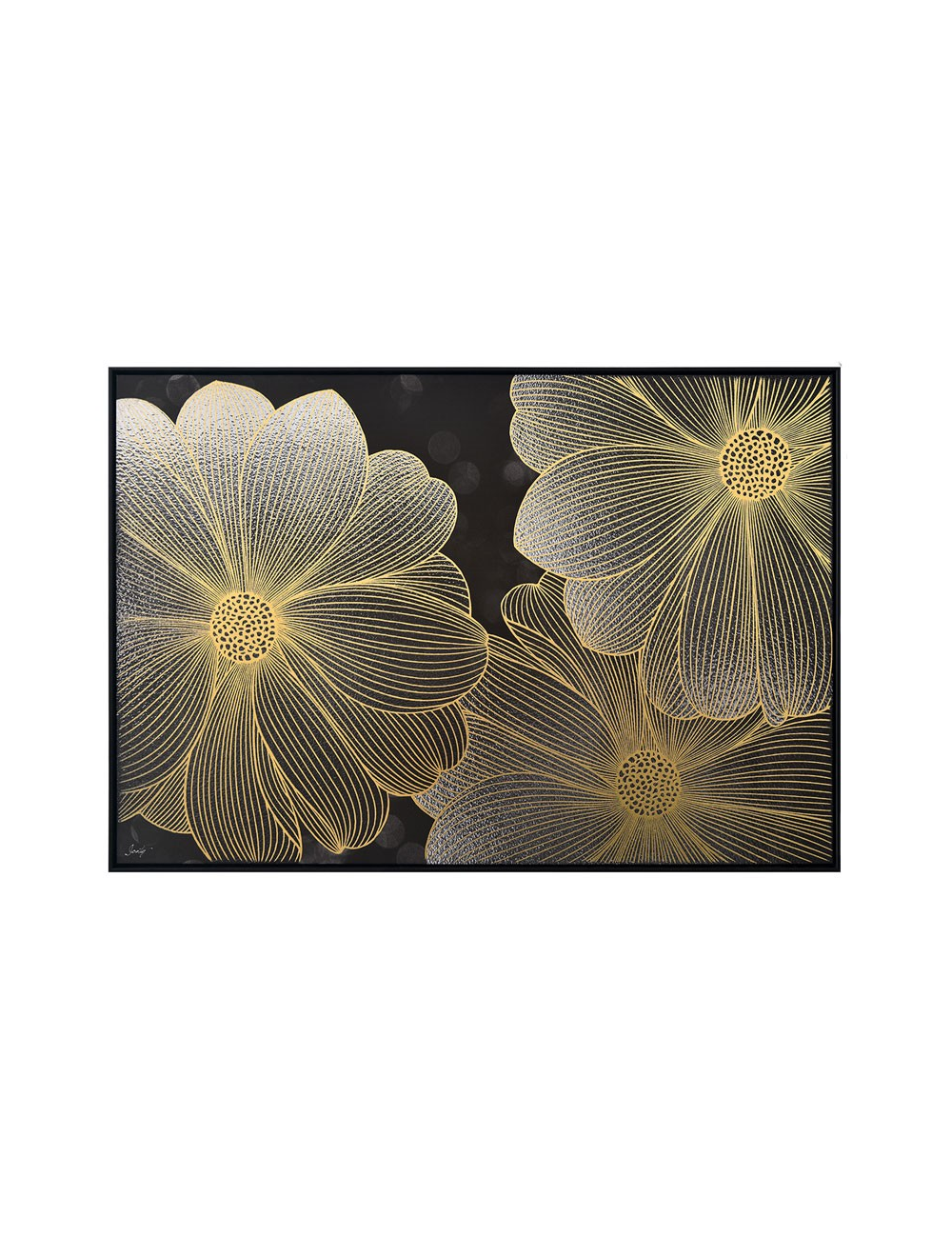 Tableau fleurs dorées sur fond noir – toile 80x120 encadrée