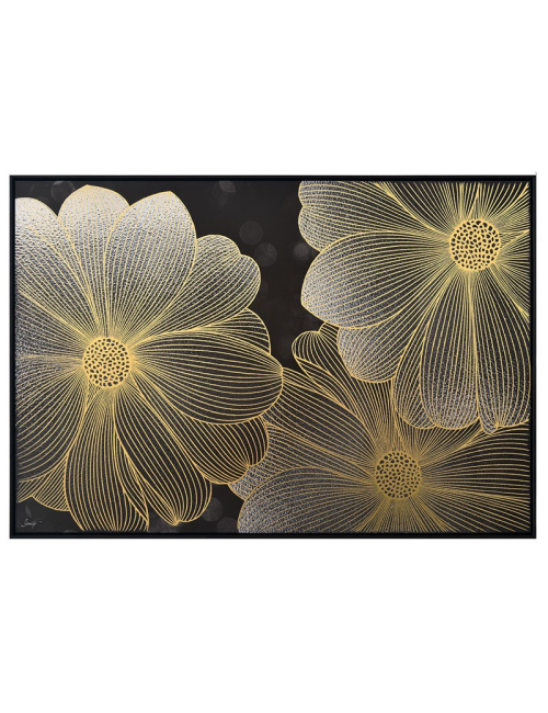Tableau fleurs dorées sur fond noir – toile 80x120 encadrée