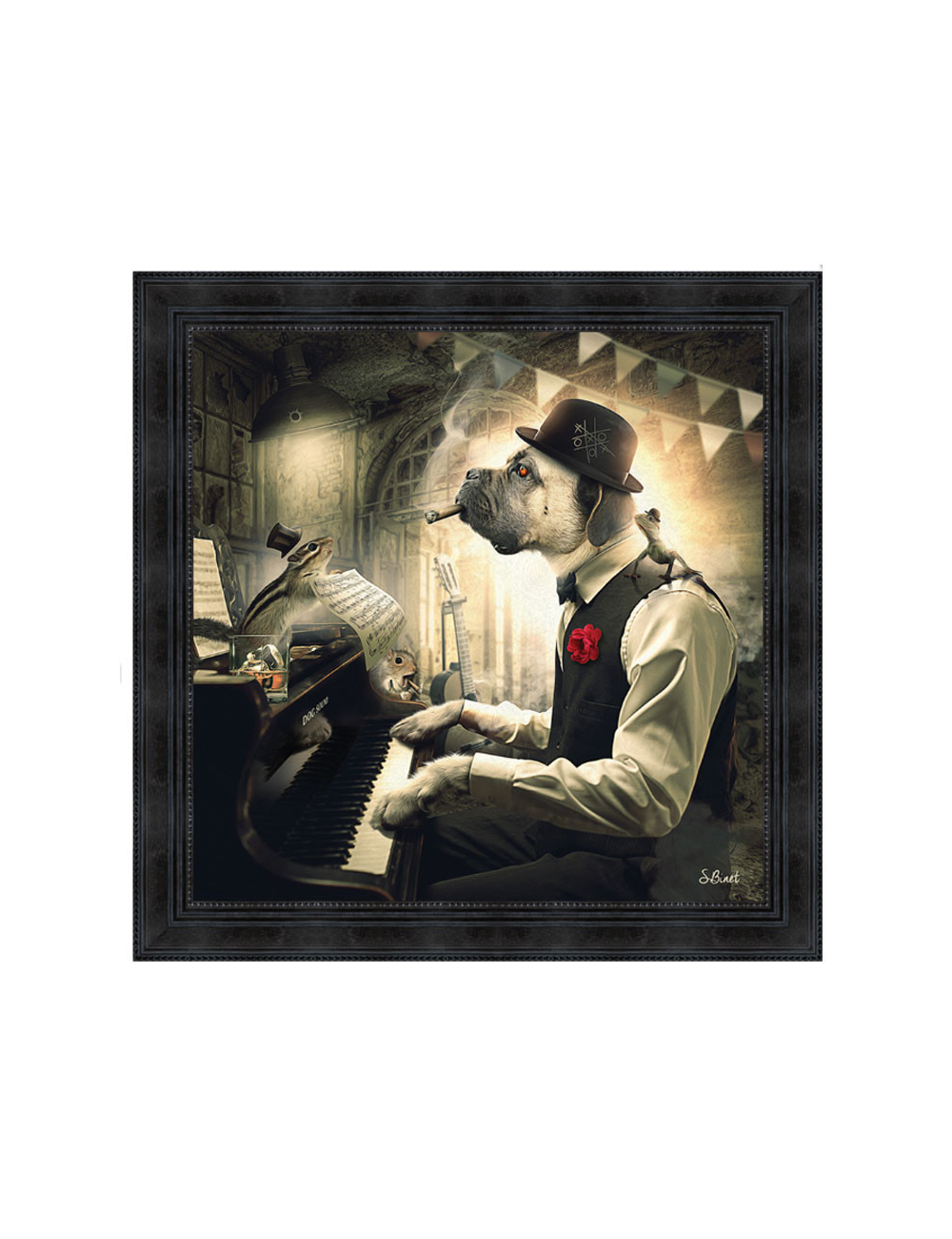 Tableau Chien Piano de Sylvain Binet