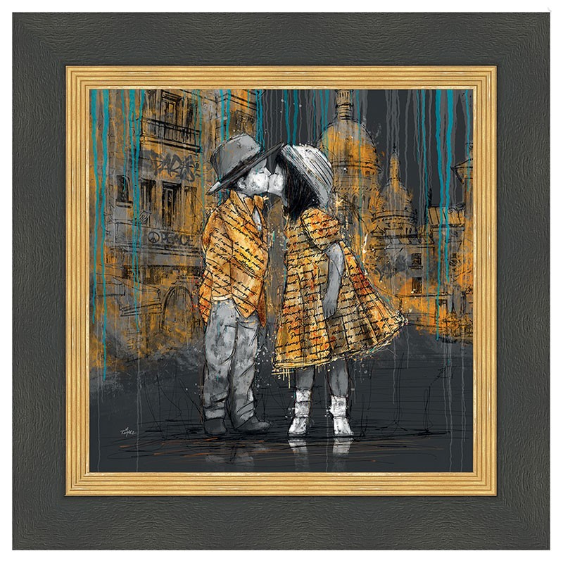 Tableau contemporain, 80x120cm, Les amoureux à paris , de ROMARIC