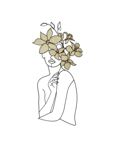 Sculpture murale femme au bouquet en métal noir