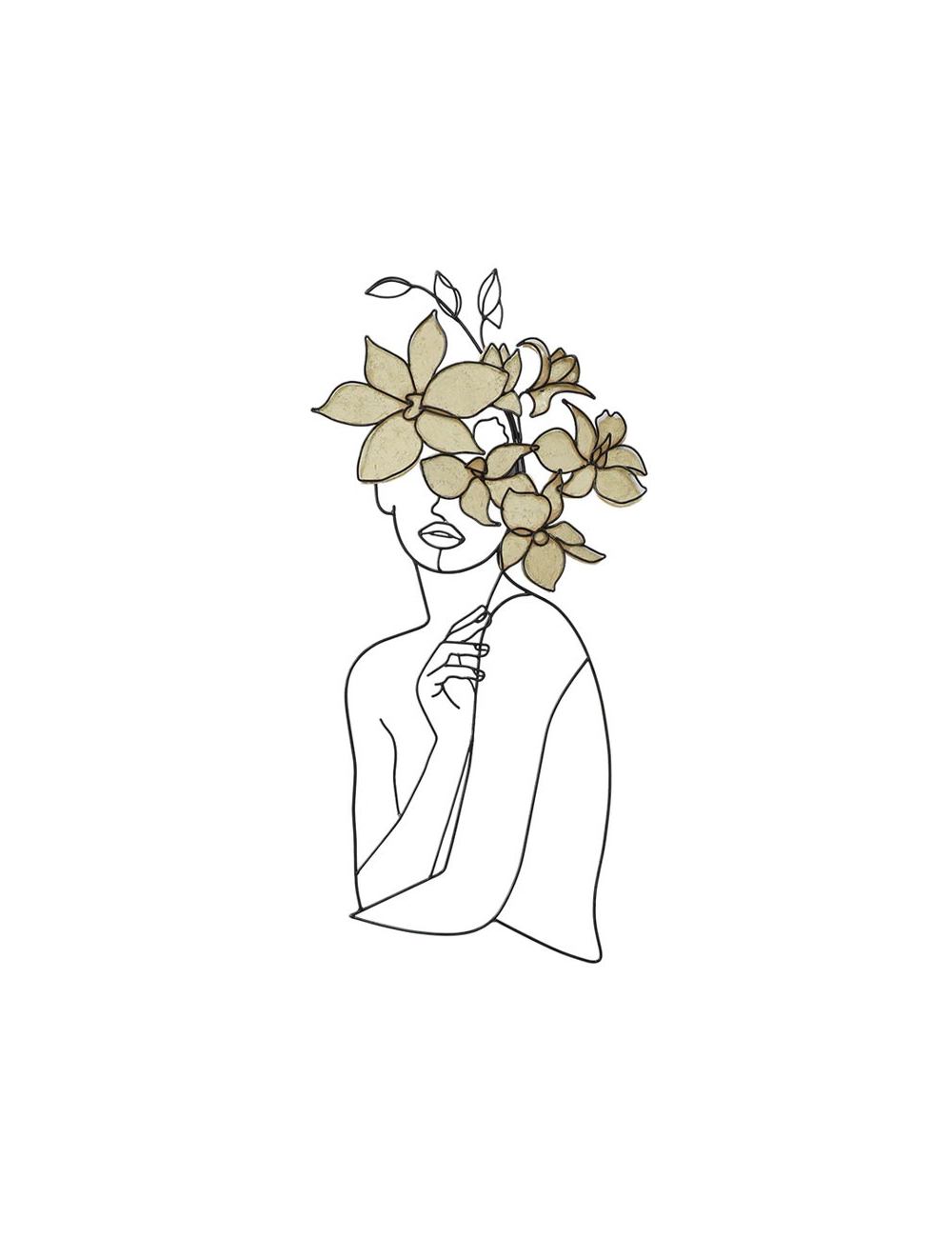 Sculpture murale femme au bouquet en métal noir