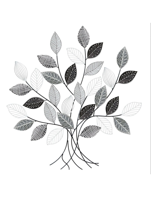 Sculpture murale feuillage métal noir et blanc – décoration murale moderne