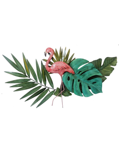 Sculpture murale métal flamant rose tropical