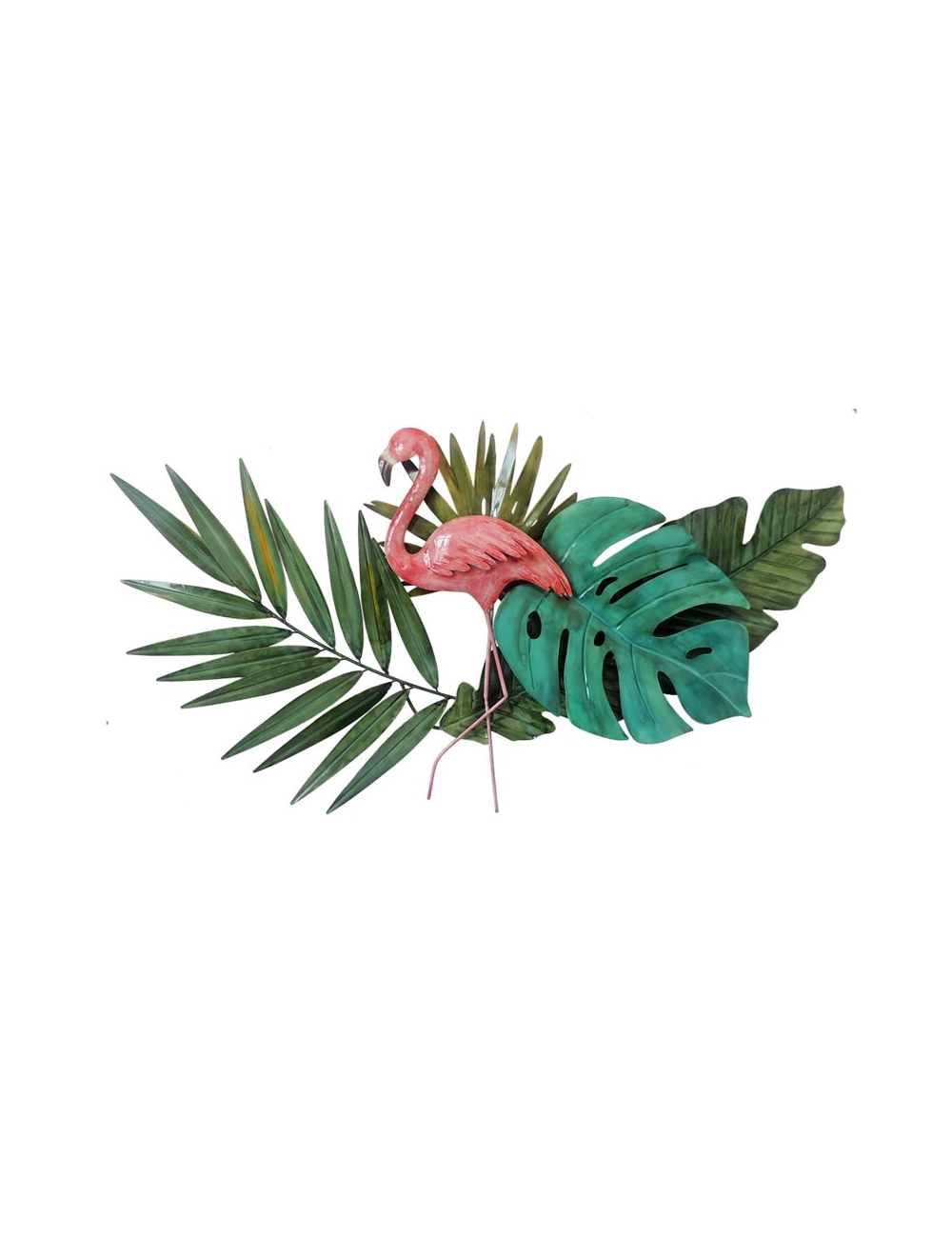 Sculpture murale métal flamant rose tropical
