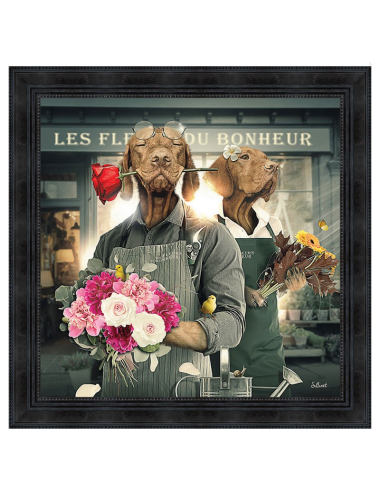 Tableau chiens fleuristes Binet – Décoration murale XXL