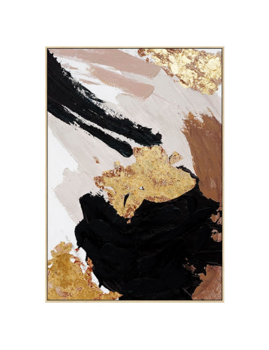 Tableau abstrait noir doré et beige 70x100 – toile décorative