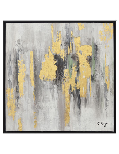 Tableau abstrait doré moderne – Toile 60x60 cm encadrée