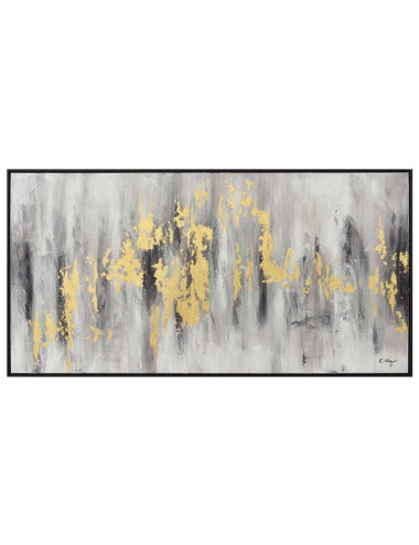 Tableau abstrait gris et or – Toile 70x140 cm encadrée