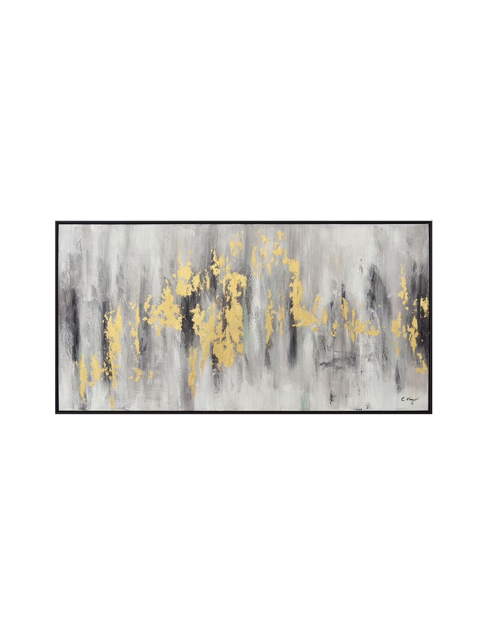 Tableau abstrait gris et or – Toile 70x140 cm encadrée
