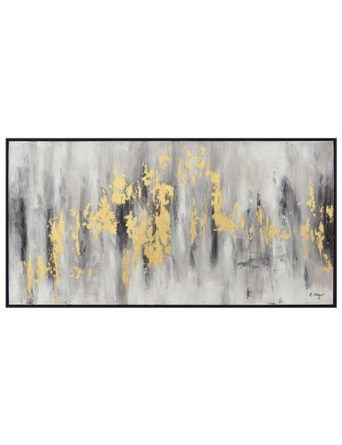 Tableau abstrait gris et or – Toile 70x140 cm encadrée