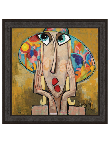 La fille au chapeau fleuri – Tableau carré signé Martine Gonnin