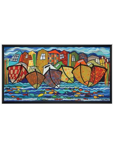 Pinasse70’s – Tableau coloré 75x150 cm de Martine Gonnin- vernis sélectif